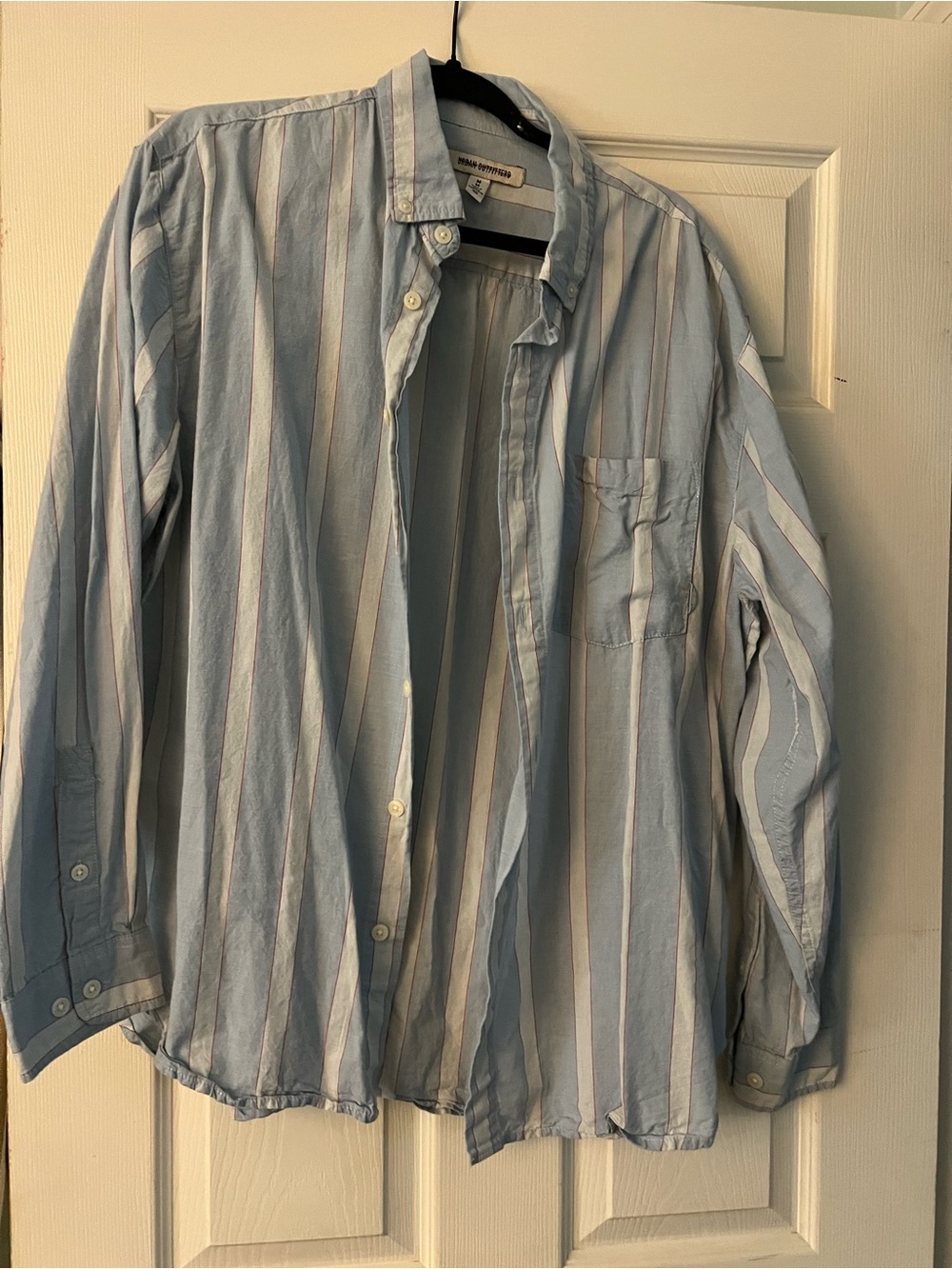 Urban Outfitters Light Blue and White Striped Button-Down Shirt